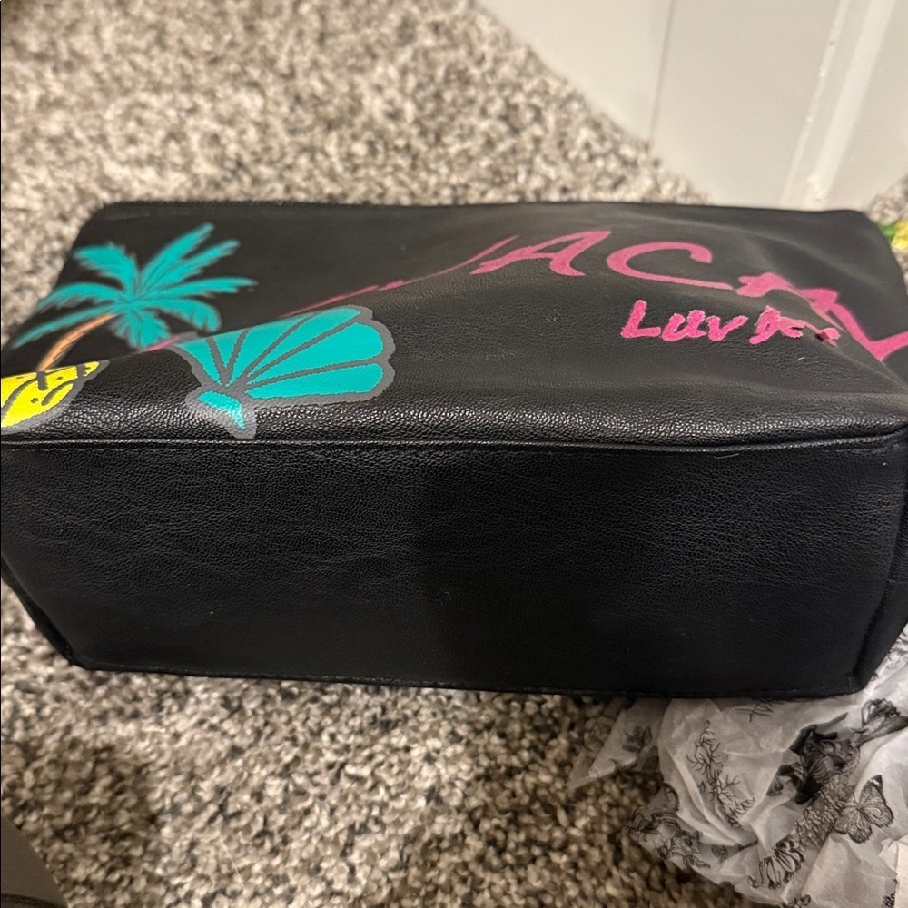 Black Vacay Clutch Betsey Johnson cosmetic case bag zipper pouch weekend purse - Picture 8 of 8